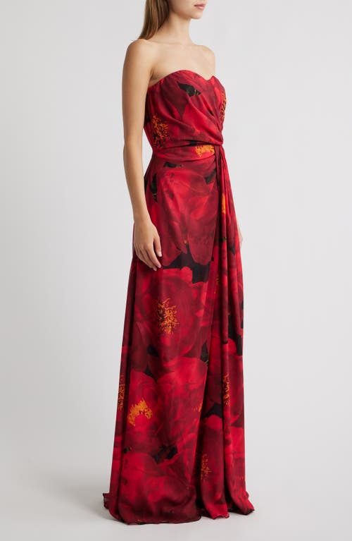 Chiara Boni La Petite Robe Floral Strapless Georgette Gown In Red