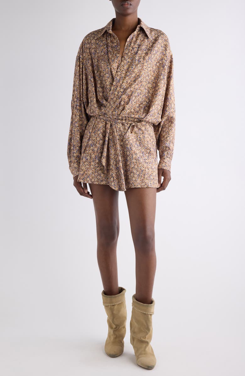 Isabel Marant Harmony Floral Long Sleeve Minidress, Main, color, Ochre