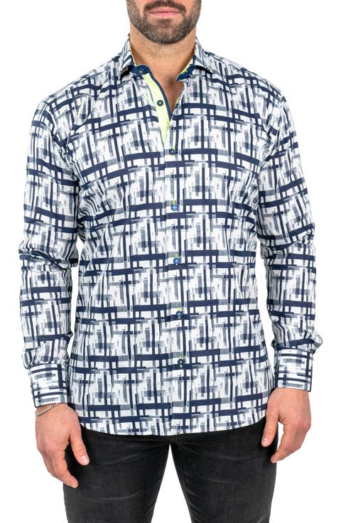 Einstein Linear Canvas Cotton Button-Up Shirt