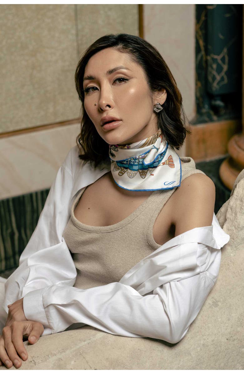 Elizabetta Venetian Fan - Silk Bandana, Alternate, color, Rainbow