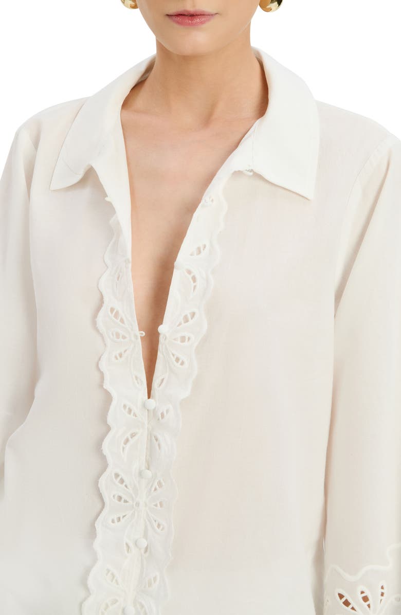 Bardot Aleria Eyelet Cotton Button-Up Shirt, Alternate, color, Orchid White