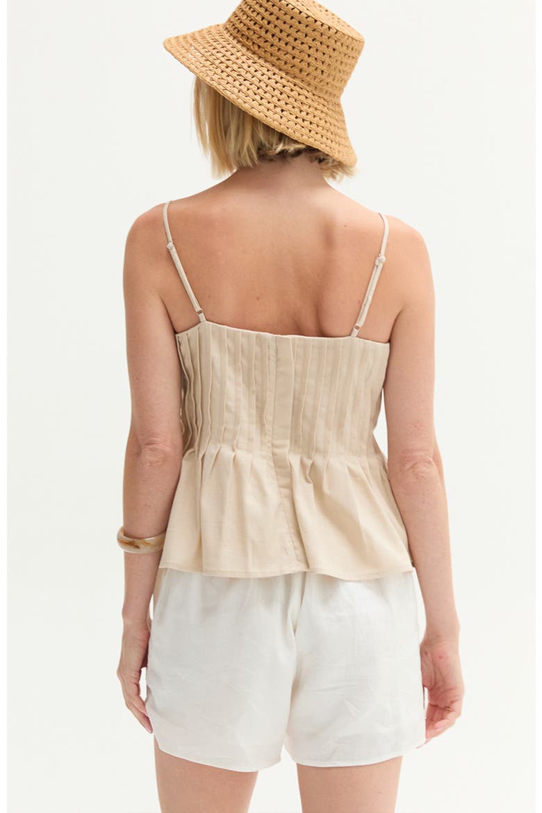 Pleated Sleeveless Linen Blend Top, Alternate, color, Oatmeal