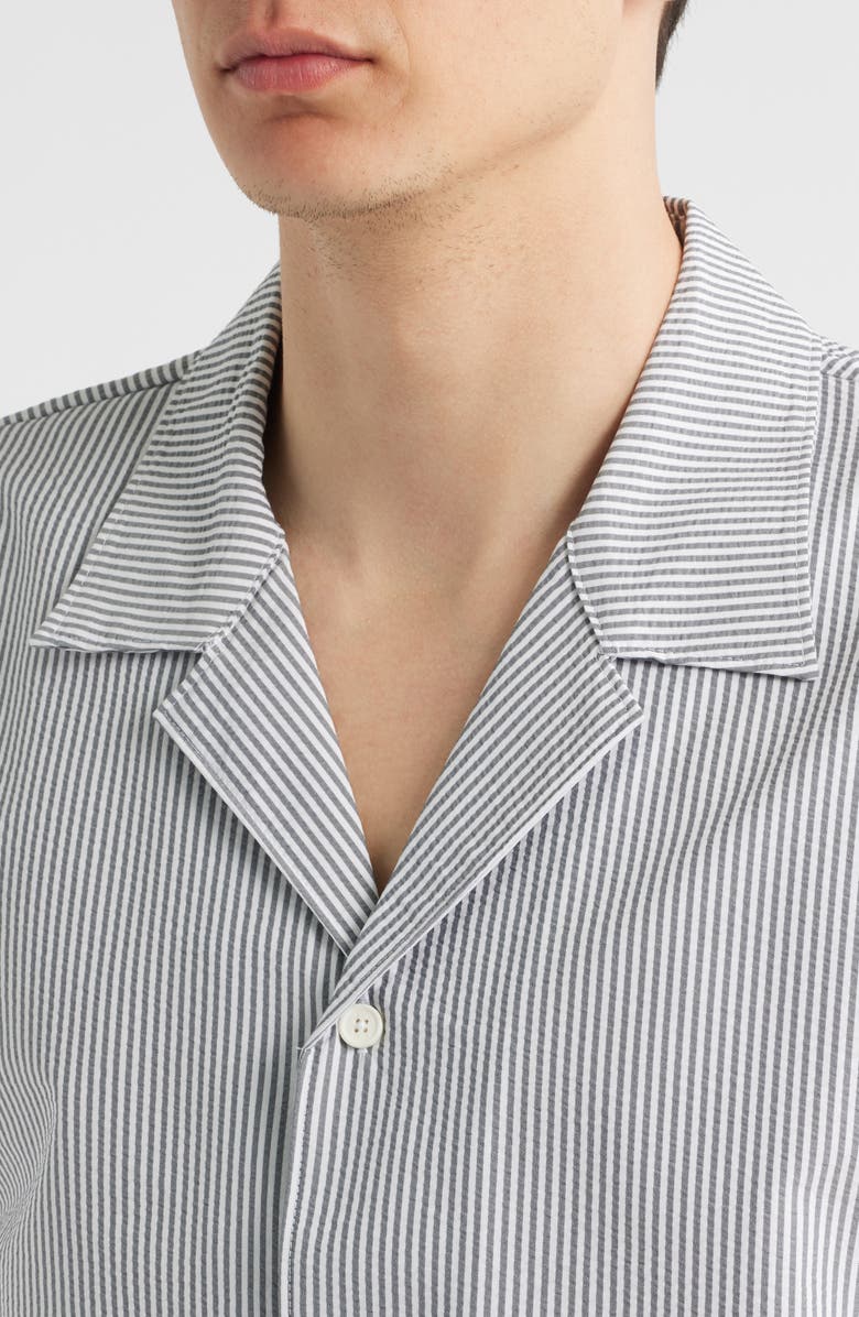 BOSS Velvetfish Stripe Seersucker Camp Shirt, Alternate, color, Navy