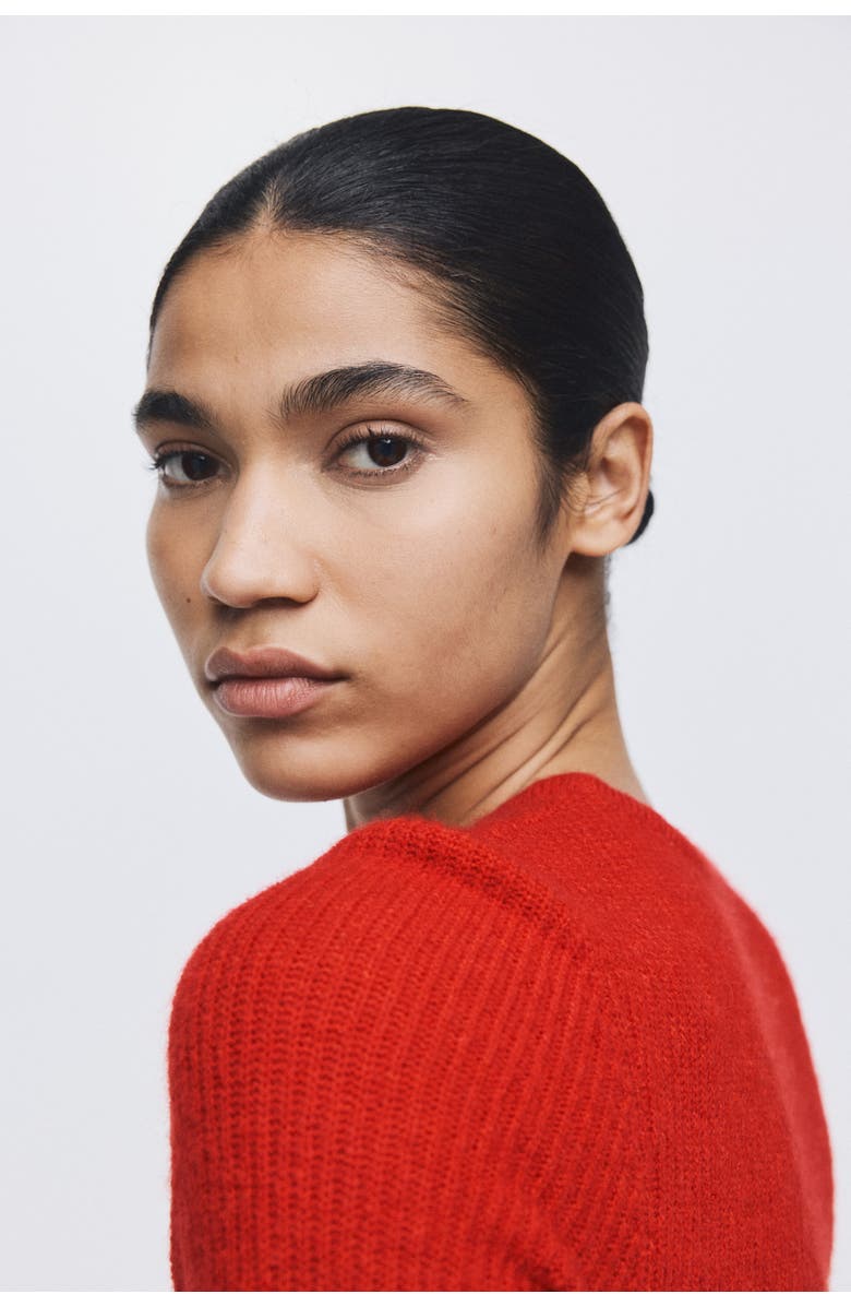 H&M Rib-knit Peplum Top, Alternate, color, Red