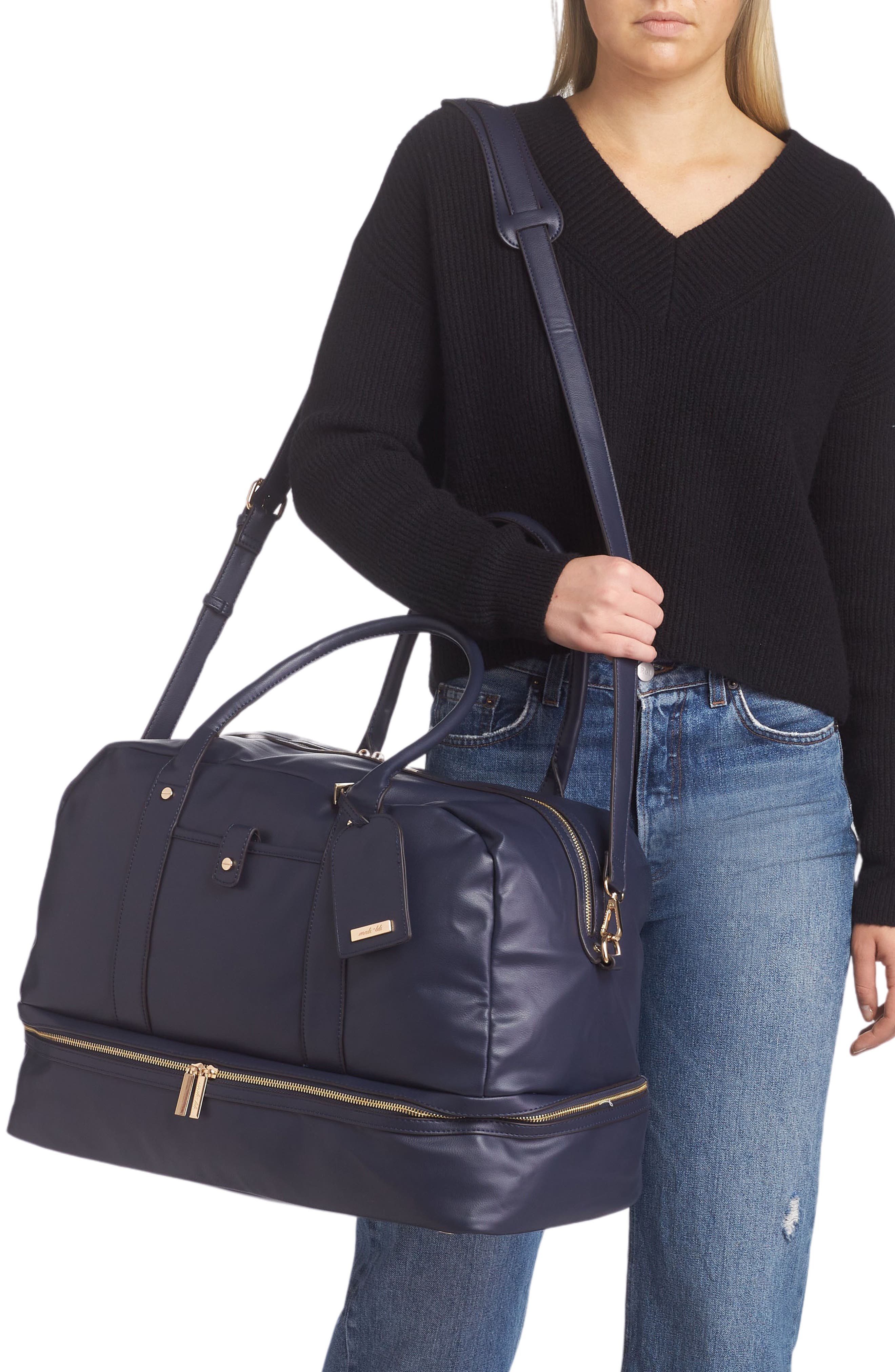 Riley Vegan Leather Weekend Travel Bag, Alternate, color, NAVY