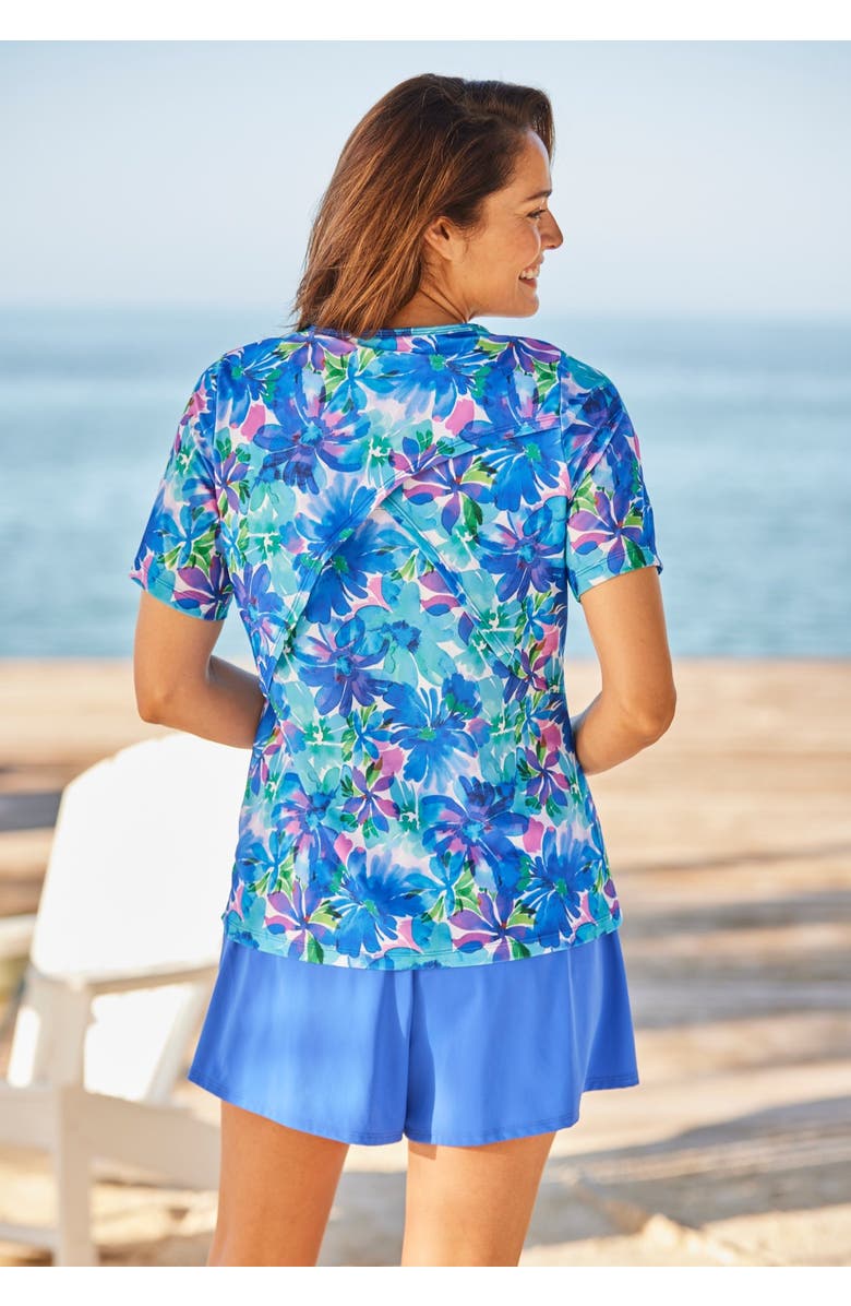 Swim 365 Cross-Back Swim Tee, Alternate, color, Blue Watercolor Floral