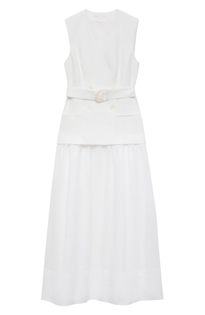 MANGO Mariona Sleeveless Belted Linen Maxi Dress, Alternate, color, White