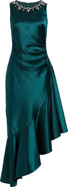 Eliza J Embellished Neck Sleeveless Stretch Satin Cocktail Dress