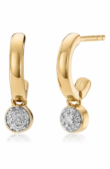 Monica Vinader Fiji Tiny Button Diamond Huggie Hoop Earrings