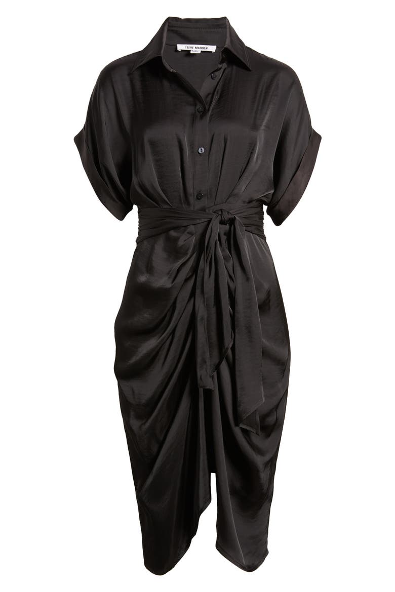 Alicia Ruched Tie Front Shirtdress, Alternate, color, BLACK