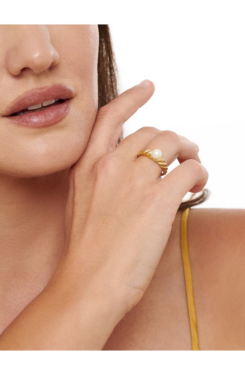 DEVATA Freshwater Pearl on Rope Ring in Gold Plated Sterling Silver, Alternate, color, Yellow Gold