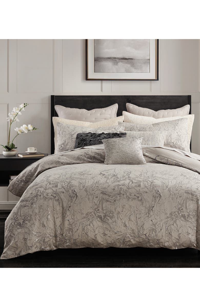 DONNA KARAN Liquid Marble Duvet Cover, Alternate, color, Platinum