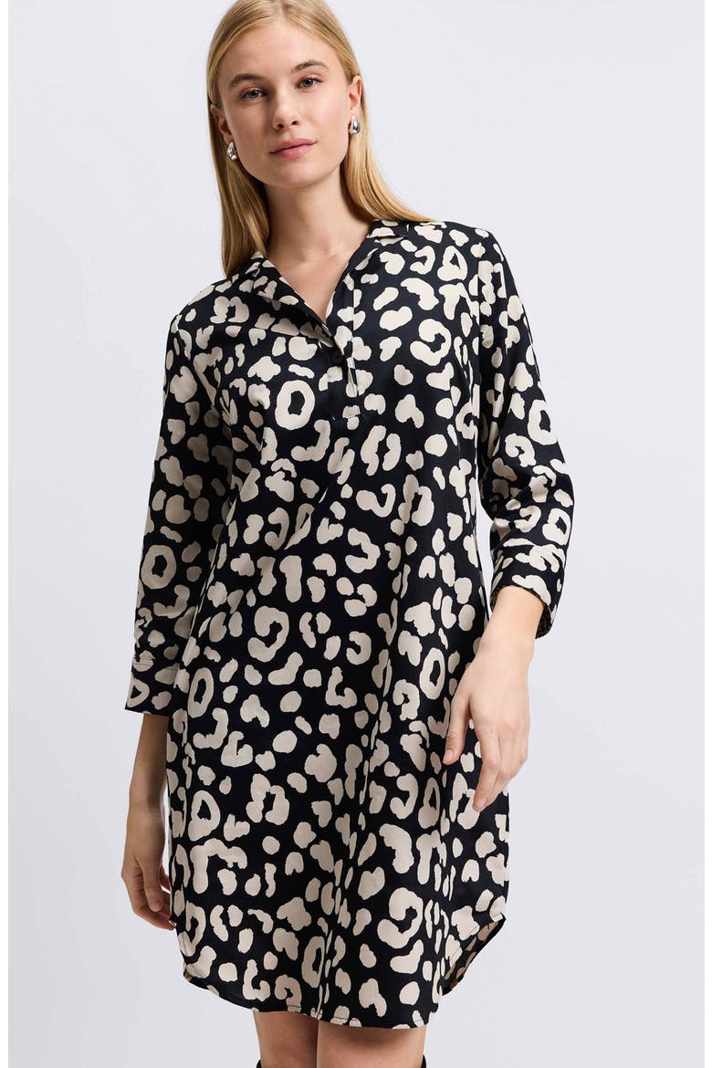 Sloane Animal Print Popover Shirtdress, Alternate, color, SILVER BIRCH/ BLACK