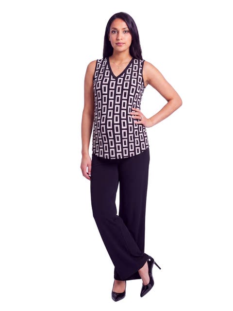 Maternity Essential Geometric Print V-Neck Round Hem Top and Flared Pant Set