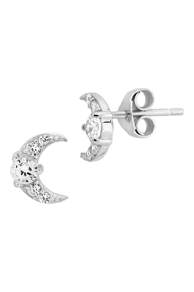 Crescent Moon Stud Earrings, Alternate, color, SILVER
