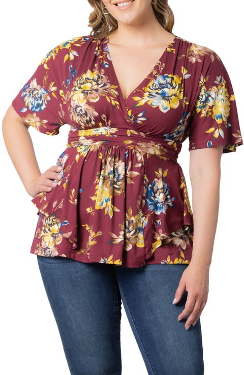 Encore Print Faux Wrap Top (Plus Size)