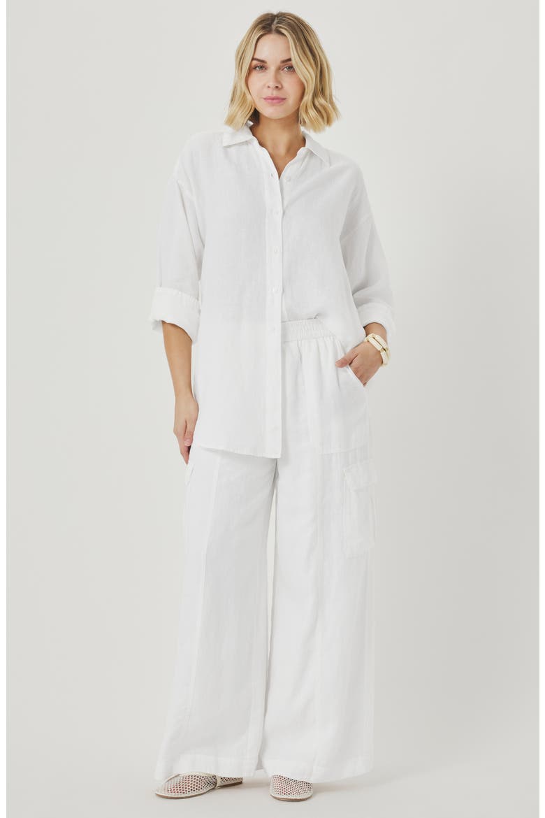 Stella Paperbag Linen Wide Leg Pants, Alternate, color, WHITE
