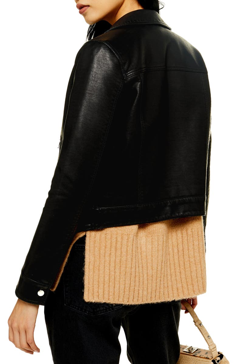 Topshop Kota Crop Faux Leather Jacket, Alternate, color, 