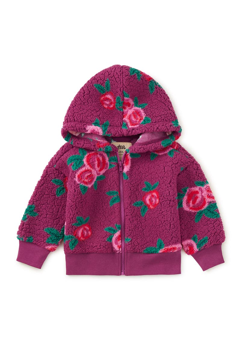 Tea Collection Teddy Fleece Baby Hoodie, Main, color, Painted Rose