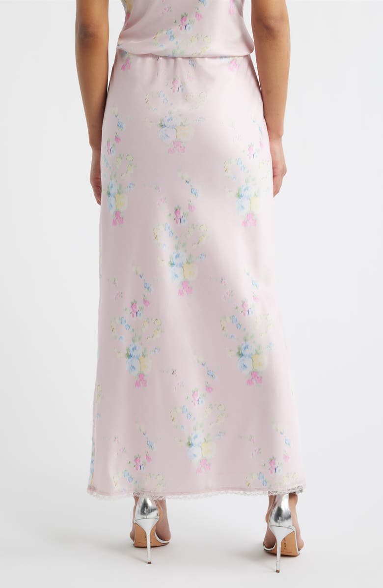 LoveShackFancy Kalo Floral Satin Maxi Skirt, Alternate, color, Rosy Trellis