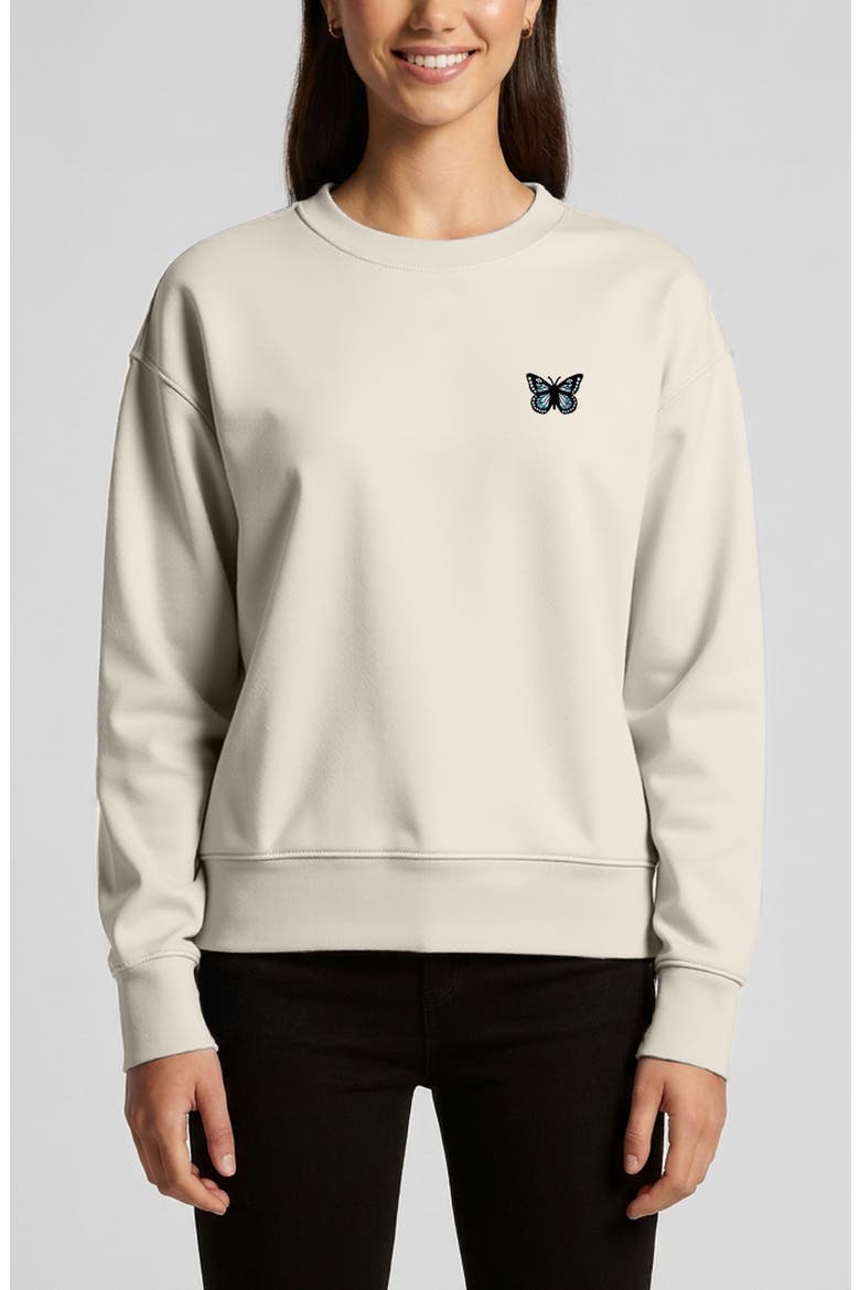 Butterfly Relaxed Fleece Crewneck Sweatshirt, Main, color, Ecru