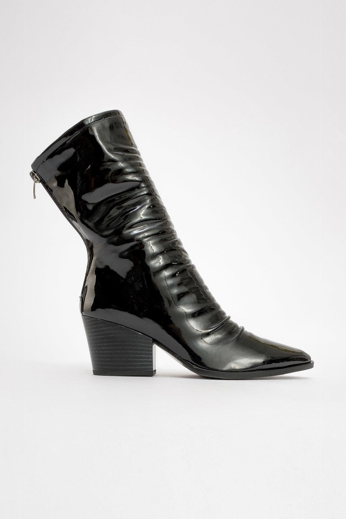 Laval Back-Zip Block Heel Boot, Main, color, Black Patent Faux Leather