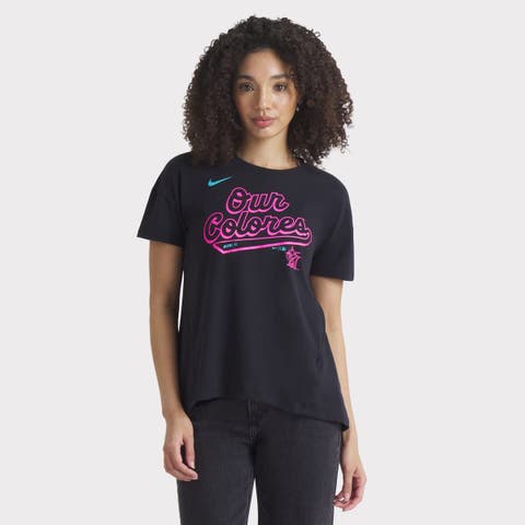Women's Nike Black Miami Marlins 2025 City Connect Flowy Fashion Tri-Blend Performance T-Shirt