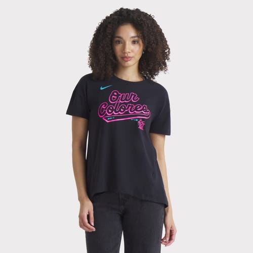Nike Black Miami Marlins 2025 City Connect Flowy Fashion Tri-blend Performance T-shirt In Animal Print
