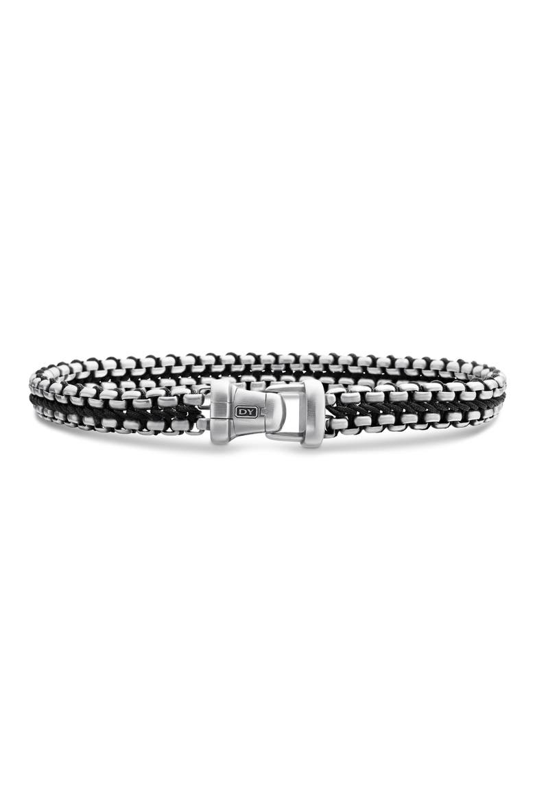 Men's Woven Box Chain Bracelet in Sterling Silver with Nylon, 10mm, Alternate, color, BLACK