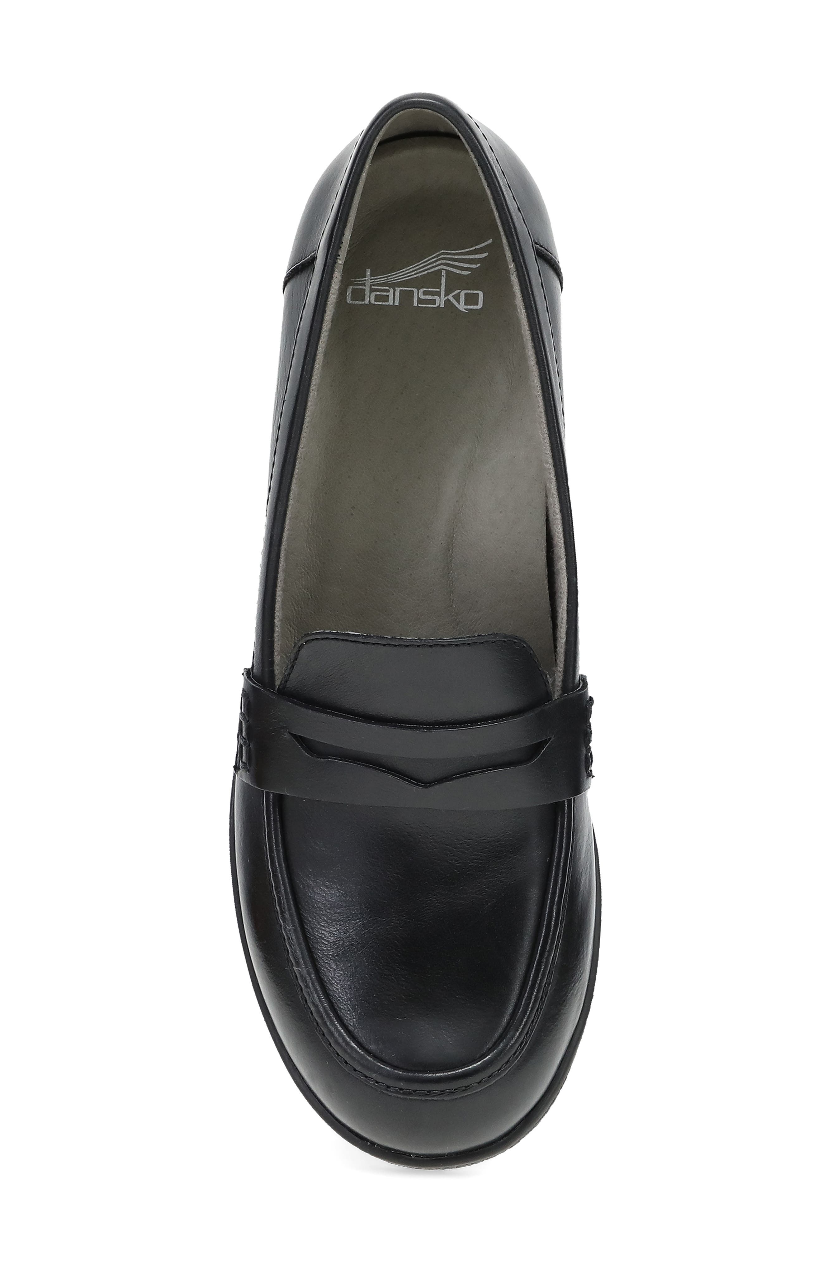 Dansko Danica Waterproof Penny Loafer Pump, Alternate, color, Black Waterproof Burnished