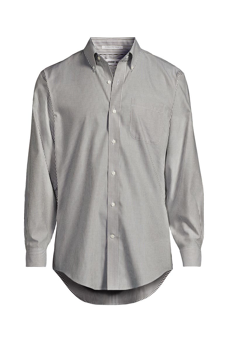 School Uniform  Tailored Fit No Iron Solid Supima Cotton Pinpoint Buttondown Collar Dress Shirt, Alternate, color, River Stone Green Stripe