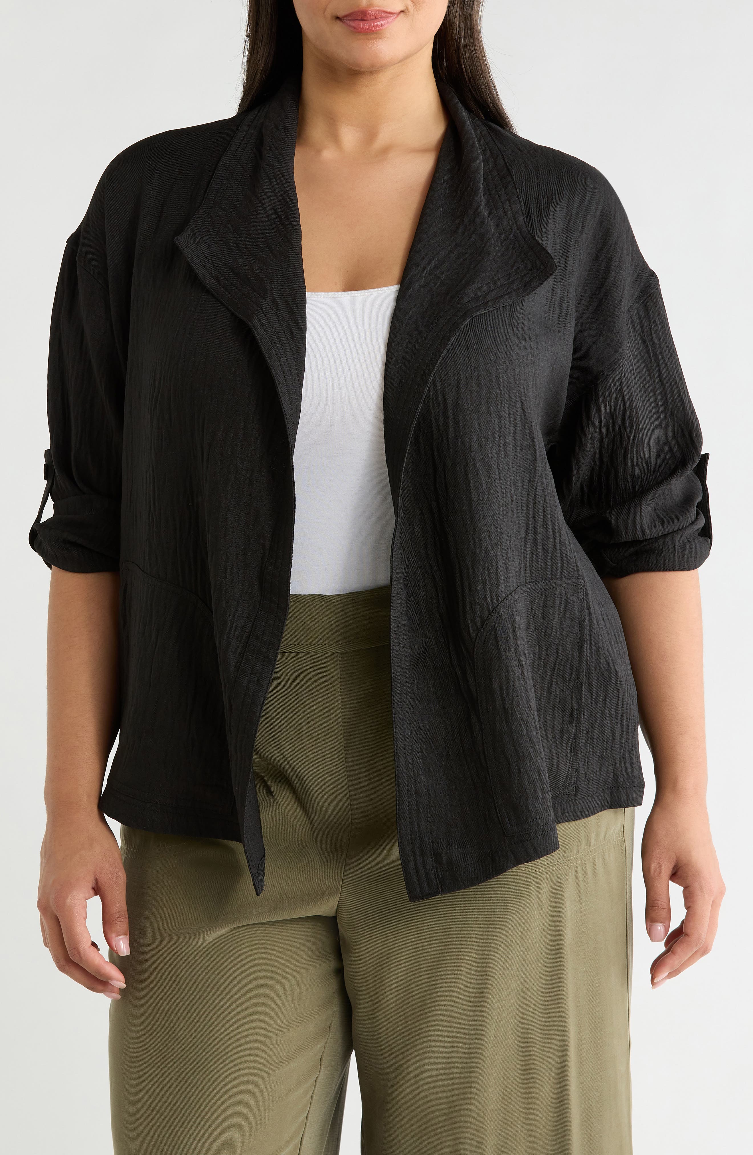MAX STUDIO Textured Open Front Jacket