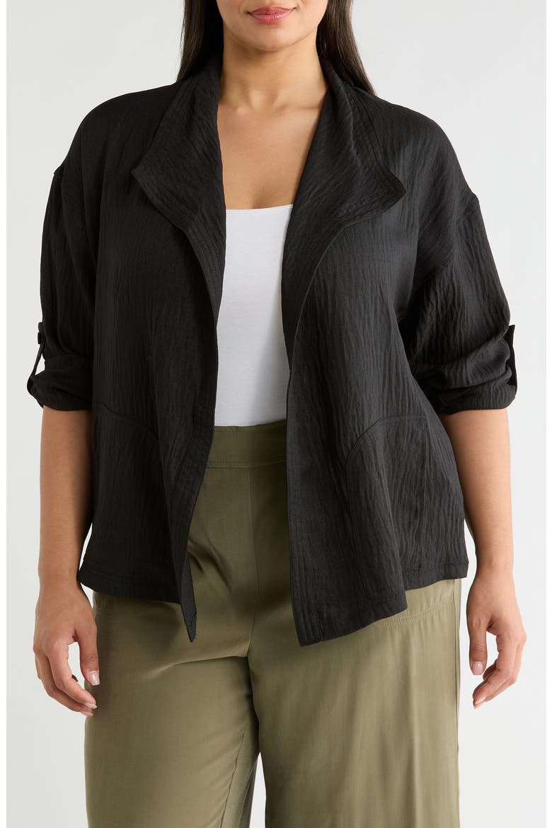 Textured Open Front Jacket, Main, color, BLACK