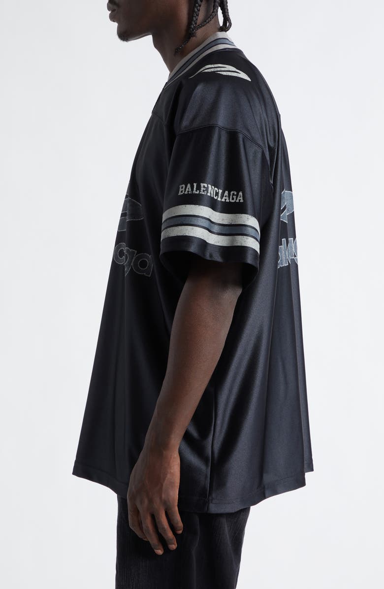 Balenciaga 3B Football Oversize V-Neck Jersey, Alternate, color, 1066 Black/ Anthracite