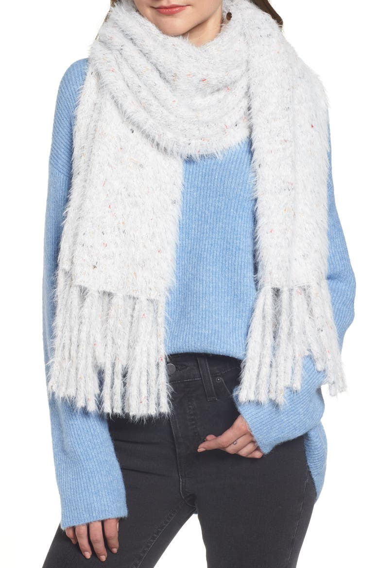 Fringe Trim Muffler, Main, color, LIGHT GREY HEATHER