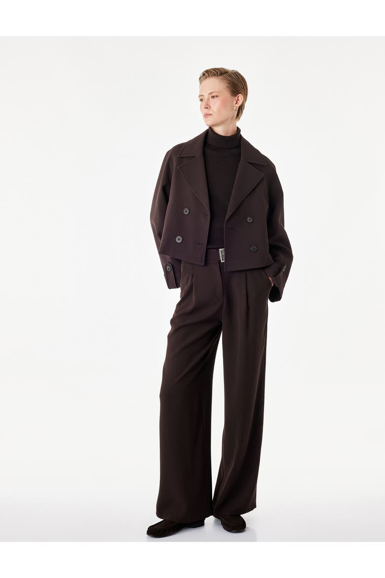 Belt Detail Wide Leg Trousers, Main, color, BROWN