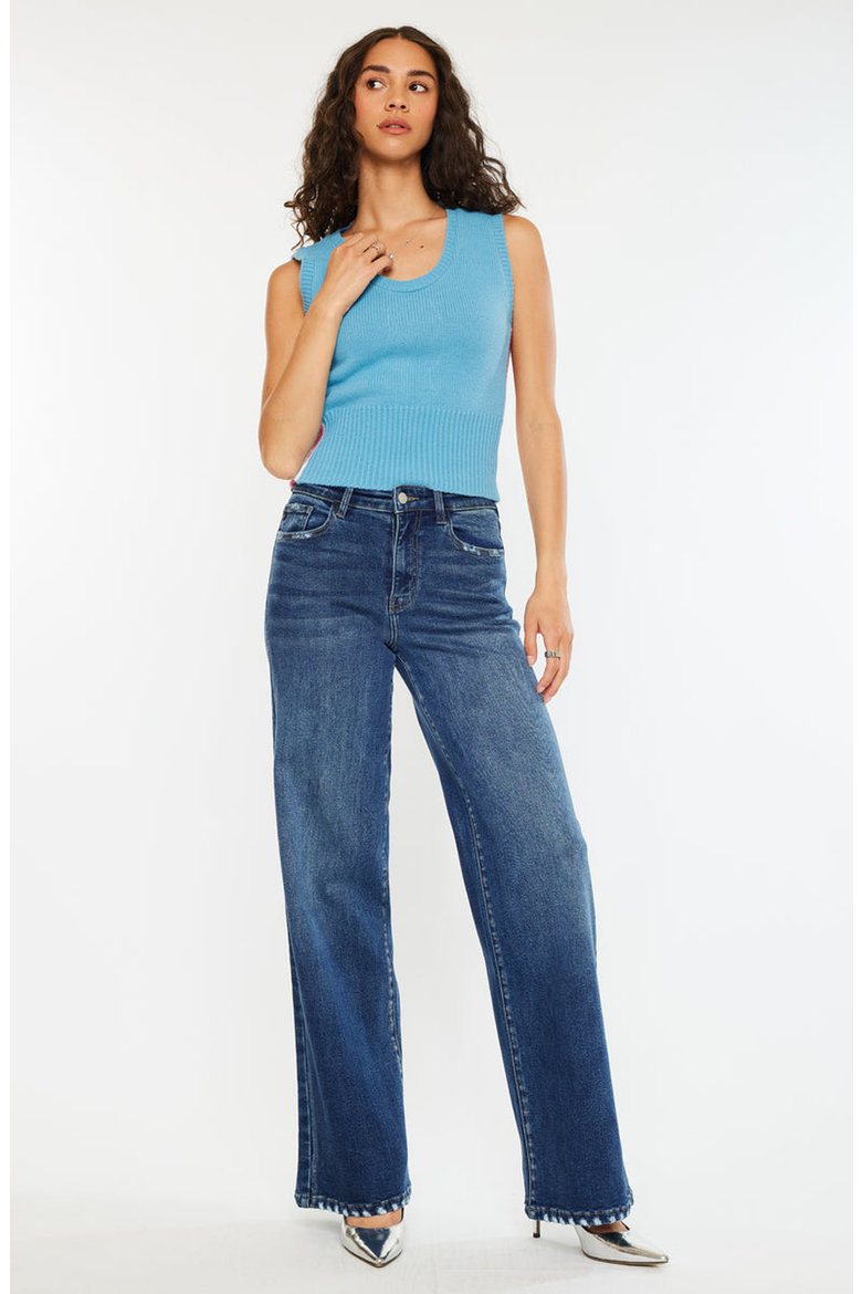 Tiara Essentials High Rise Wide Leg Jeans, Alternate, color, Dark Wash
