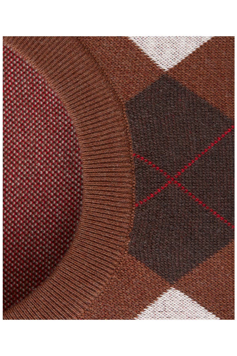 Argyle Short Sleeve Sweater, Alternate, color, BROWN