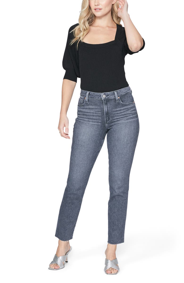 PAIGE Cindy High Waist Raw Hem Ankle Straight Leg Jeans, Alternate, color,