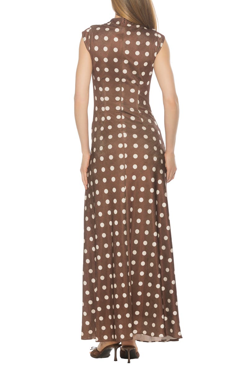 Alexia Admor Nalani Mock Neck Maxi Dress, Alternate, color, Brown Polka