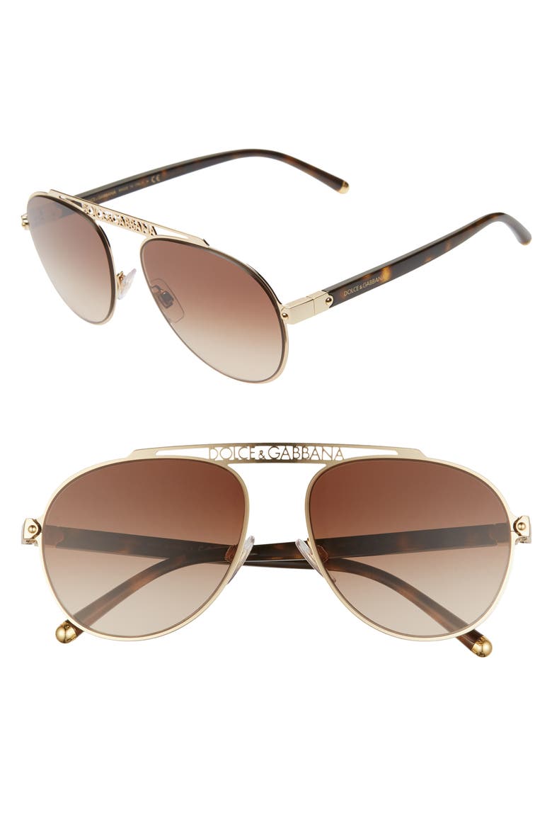 57mm Gradient Pilot Aviator Sunglasses, Main, color, GOLD/ BROWN GRADIENT