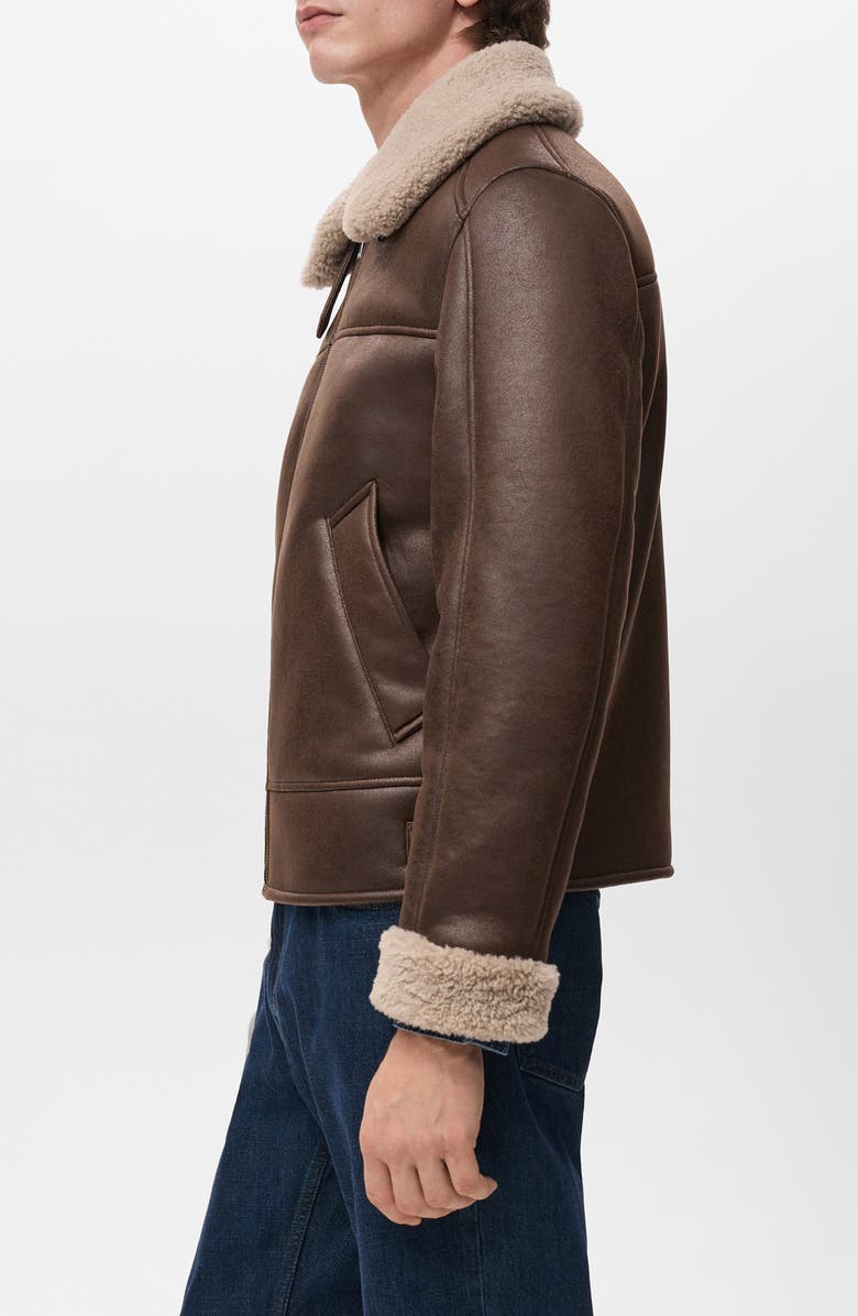 MANGO Faux Shearling Jacket, Alternate, color, Tobacco Brown