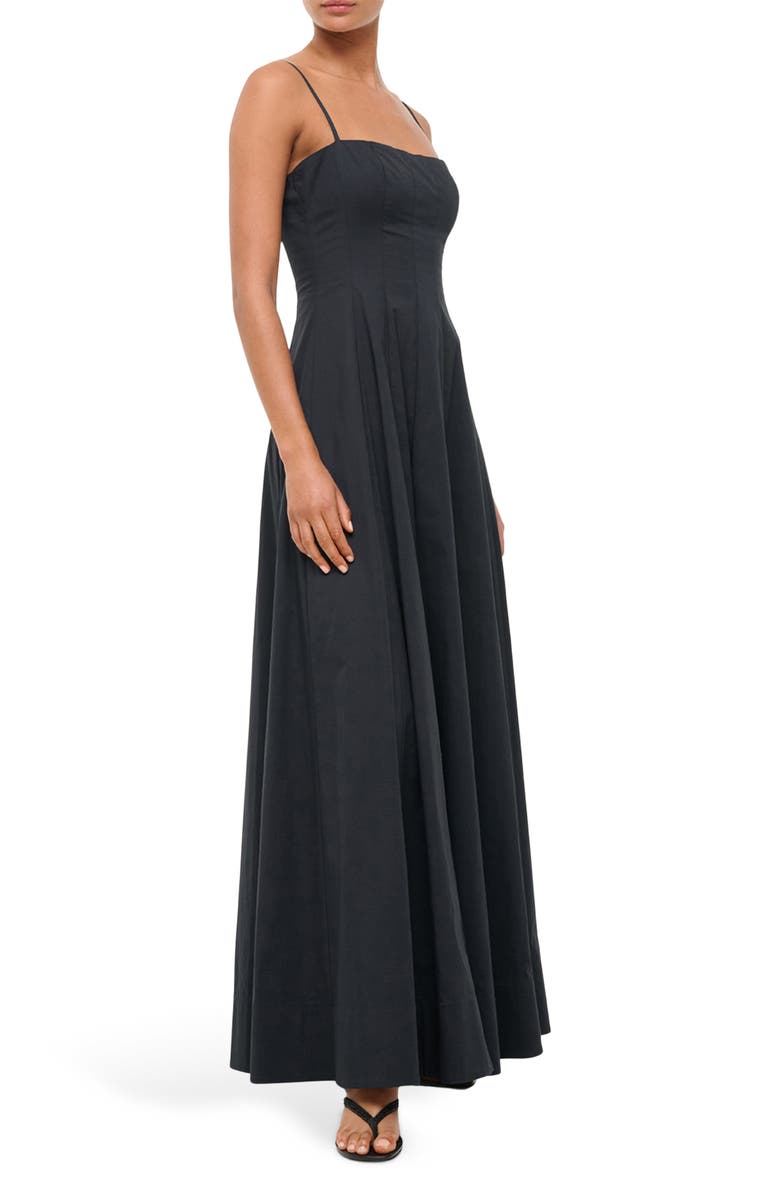STAUD Wylie Pleated Fit & Flare Maxi Sundress, Alternate, color, Black