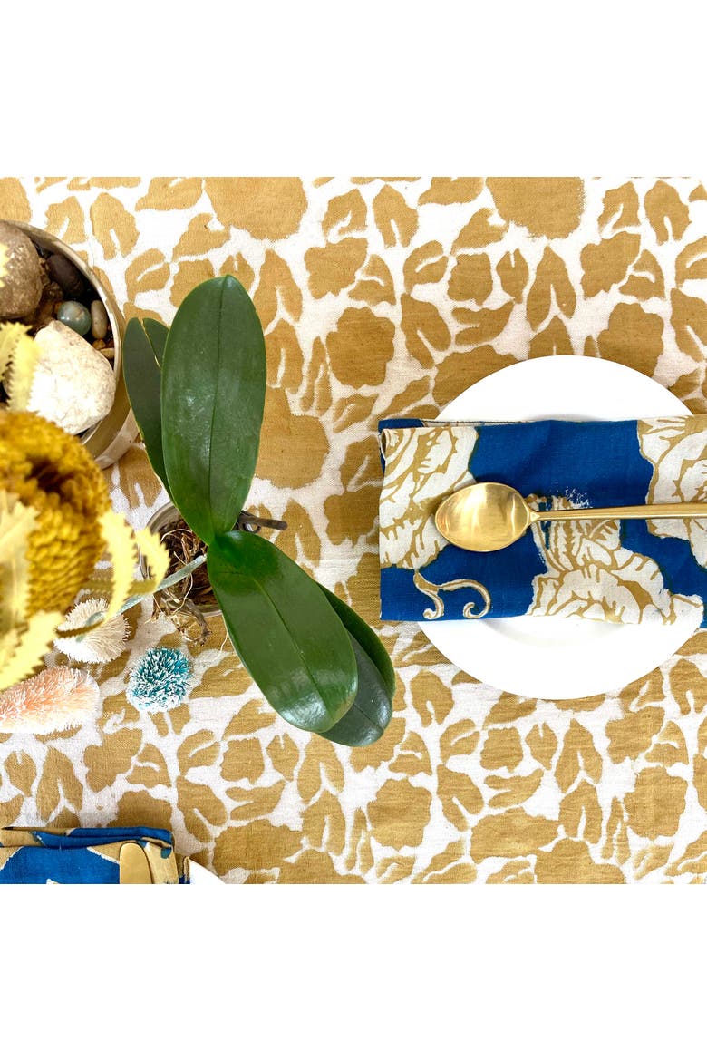 Hand Block Printed Tablecloth, Alternate, color, Yellow