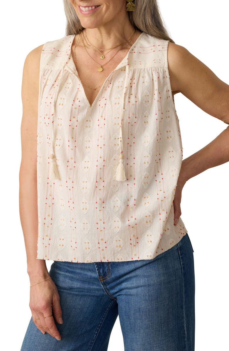 Faherty Skylar Beaded Tie Neck Dobby Top, Main, color, Sunburst Dobby