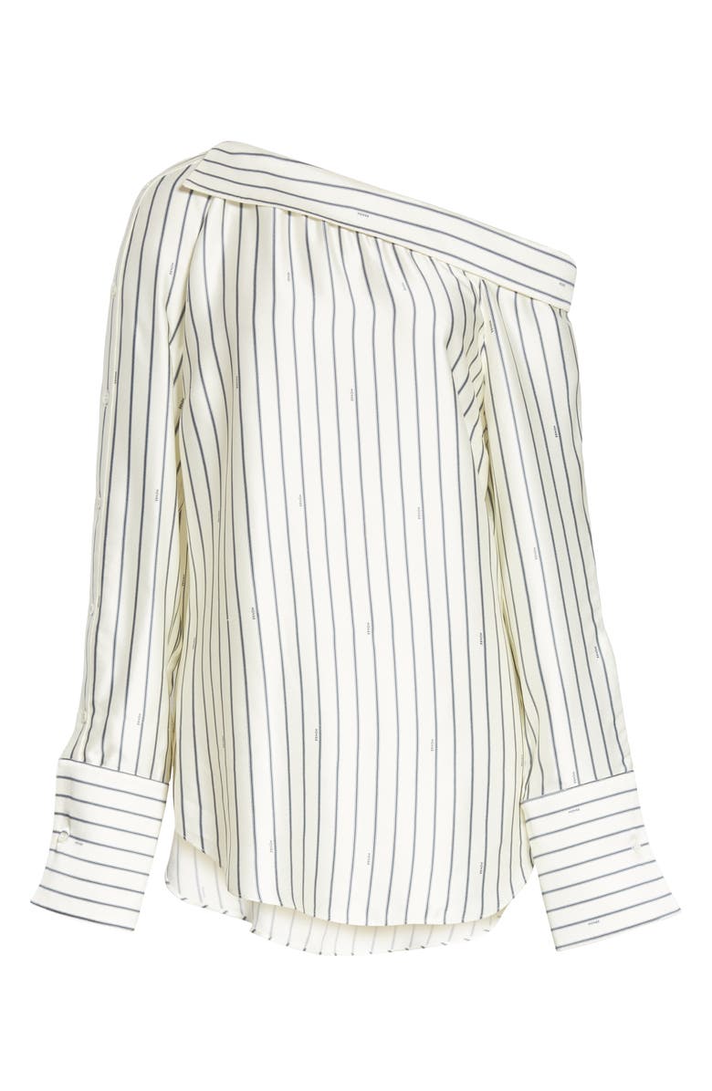 MONSE Off the Shoulder Pinstripe Silk Blouse, Alternate, color, 