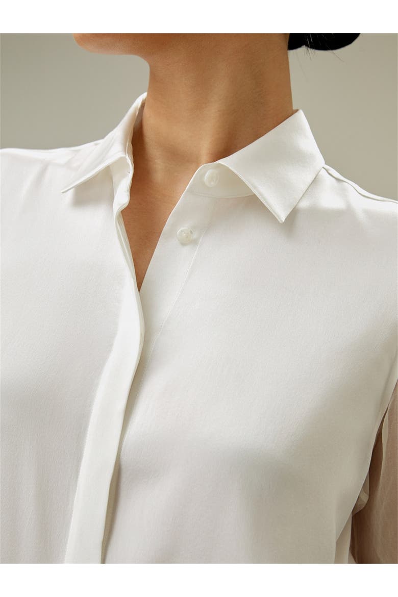 Women's Ethereal Crisp Sheer Sleeves Silk Shirt, Alternate, color, Natural White