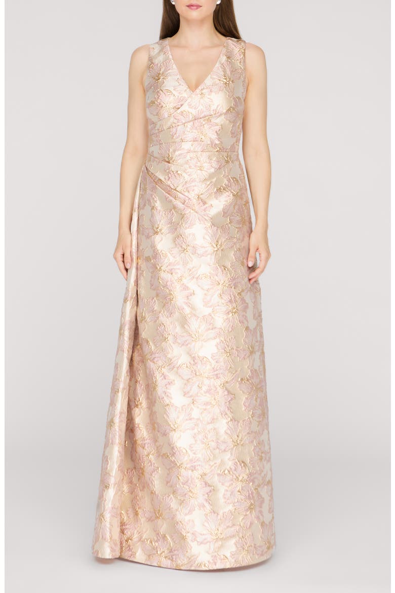 Deborah A-Line Jacquard Gown, Main, color, GOLD/ BLUSH