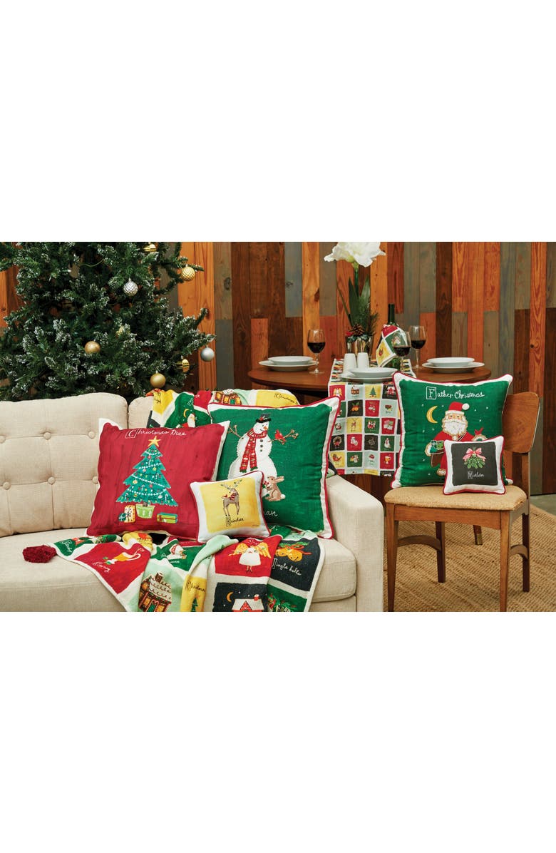 C&F Home Snowman Alphabet Printed & Embellished Christmas Throw Pillow, 18" x 18", Alternate, color, Green