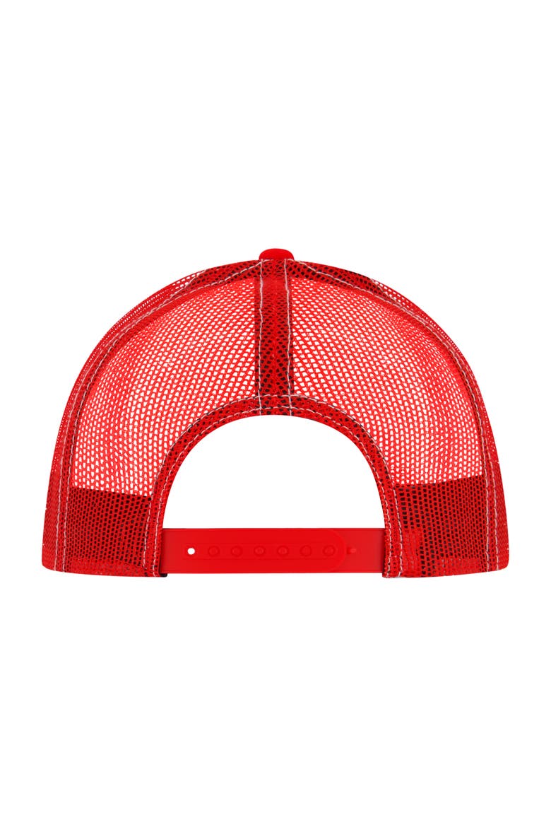 Constructed Contrast Stitch Cotton Twill Trucker Cap, Alternate, color, RED